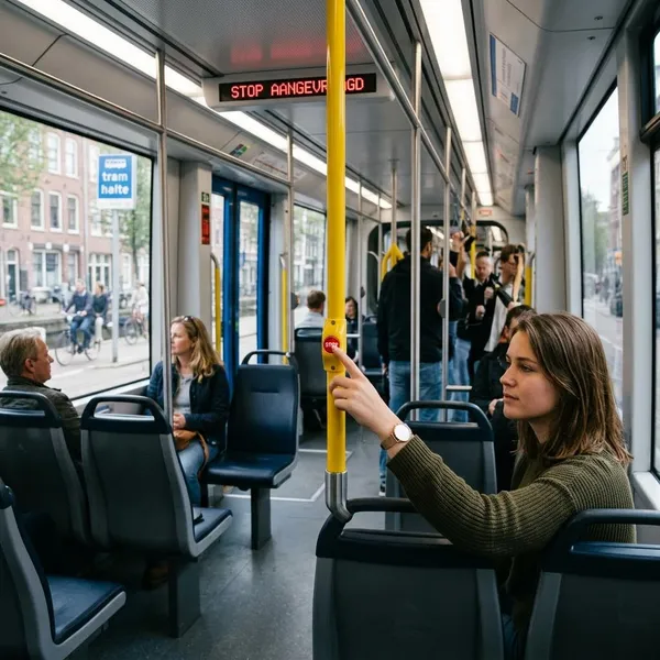 moet je in de tram op stop drukken